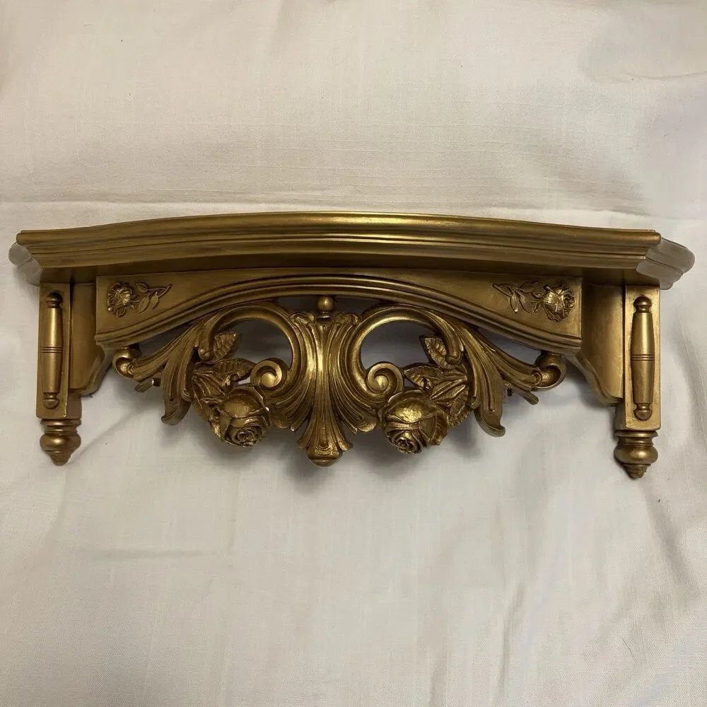 Dart Syroco Vintage Gold Toned Resin Roses Shelf Homco Decor Plastic